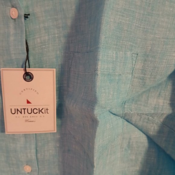Untuckit Blush Aqua Women's Linen Long Sleeve Button Down SZ  4  NWT - Picture 3 of 8